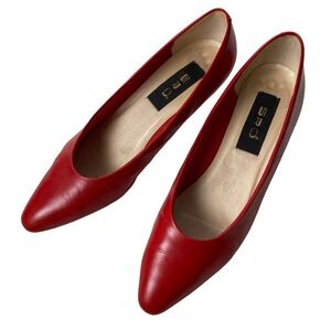 Vintage SRO Red Leather Pointed Toe Block Heel Pumps Women's Size 11 Retro